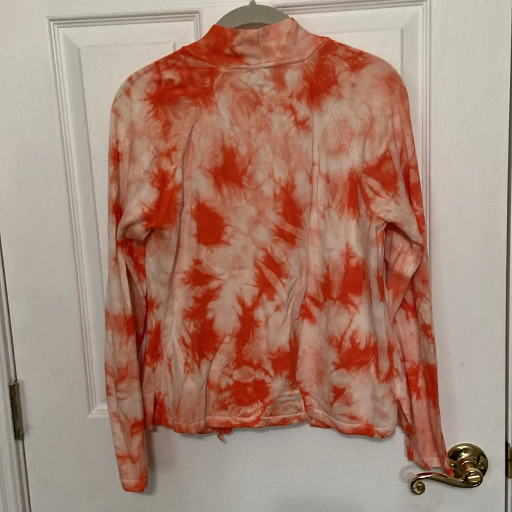 2 Isaac Mizrahi Sweaters - Coral Peplum, Coral Tie Dye Shrug Cardigan - Picture 12 of 16